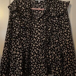 Sweet Rain Leopard Print Ruffle Blouse